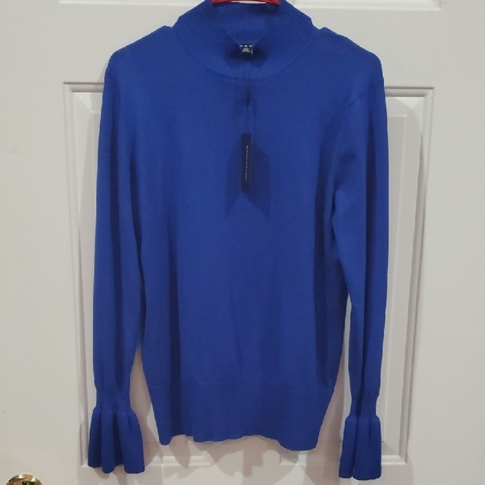 Cable & Gauge Royal Blue Ribbed Knit Top Large  NWT